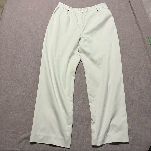 Talbots Women's Cream White Wide-Leg Trousers Size 14 Elastic Waist Business - Picture 2 of 6